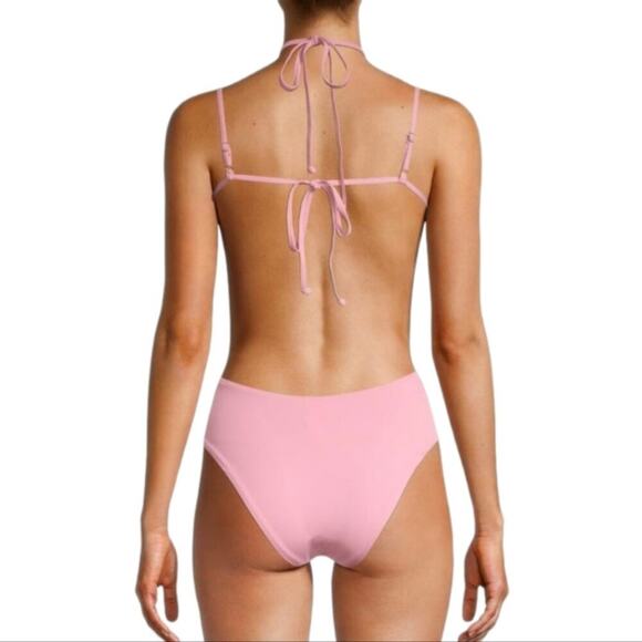 WeWoreWhat Cut Out One Piece Swimsuit Baby Pink Halter Runched Cup Tie - Picture 2 of 16